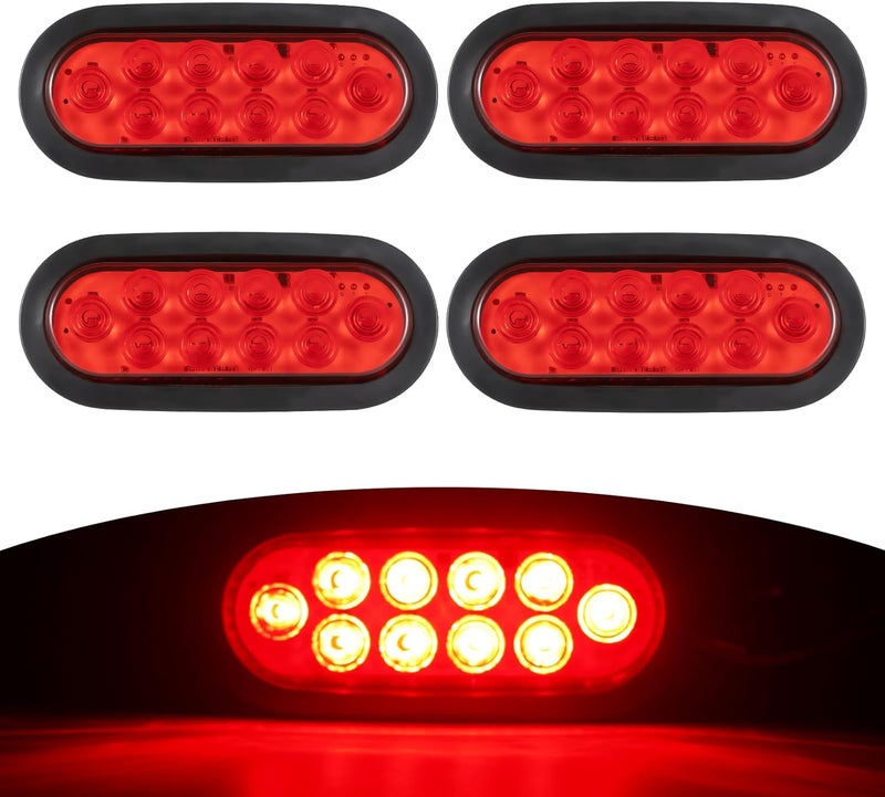 RUNHWEE 6" Oval LED Trailer Lights Kit, 4PCS Waterproof Stop/Turn/Brake Tail Lights with 10 LED Markers for Truck, RV, Boat, Trailer (Red) DOT Compliant - Image 1